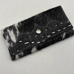 Dancing Cactus designs women's trifold wallet cowhide hair on hide Black White